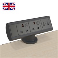 Axessline Desk - 2 eluttag typ G, 2 USB-A laddare, svart